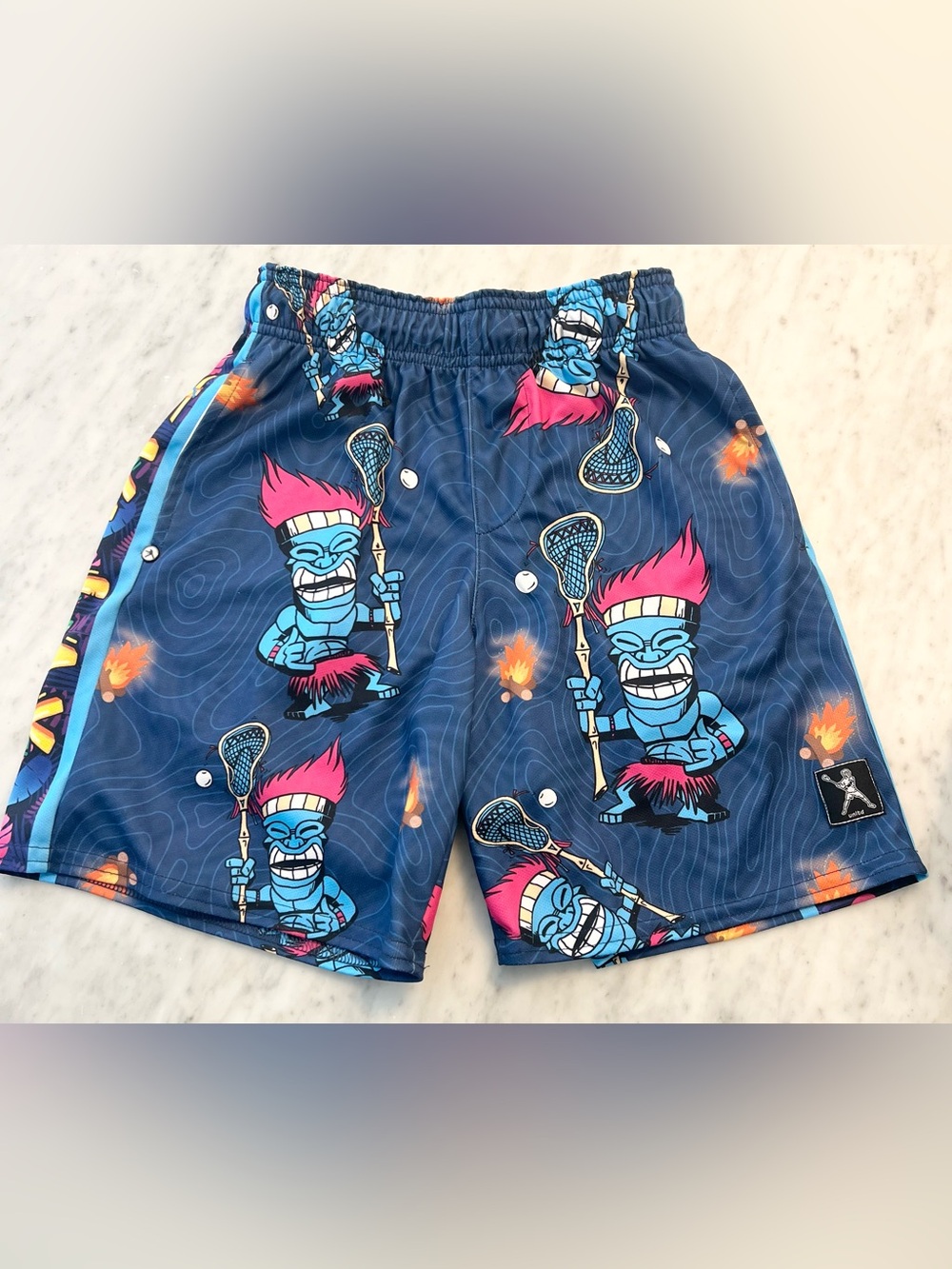 Lacrosse Unlimited Boys Blue Tiki Print Shorts (S)